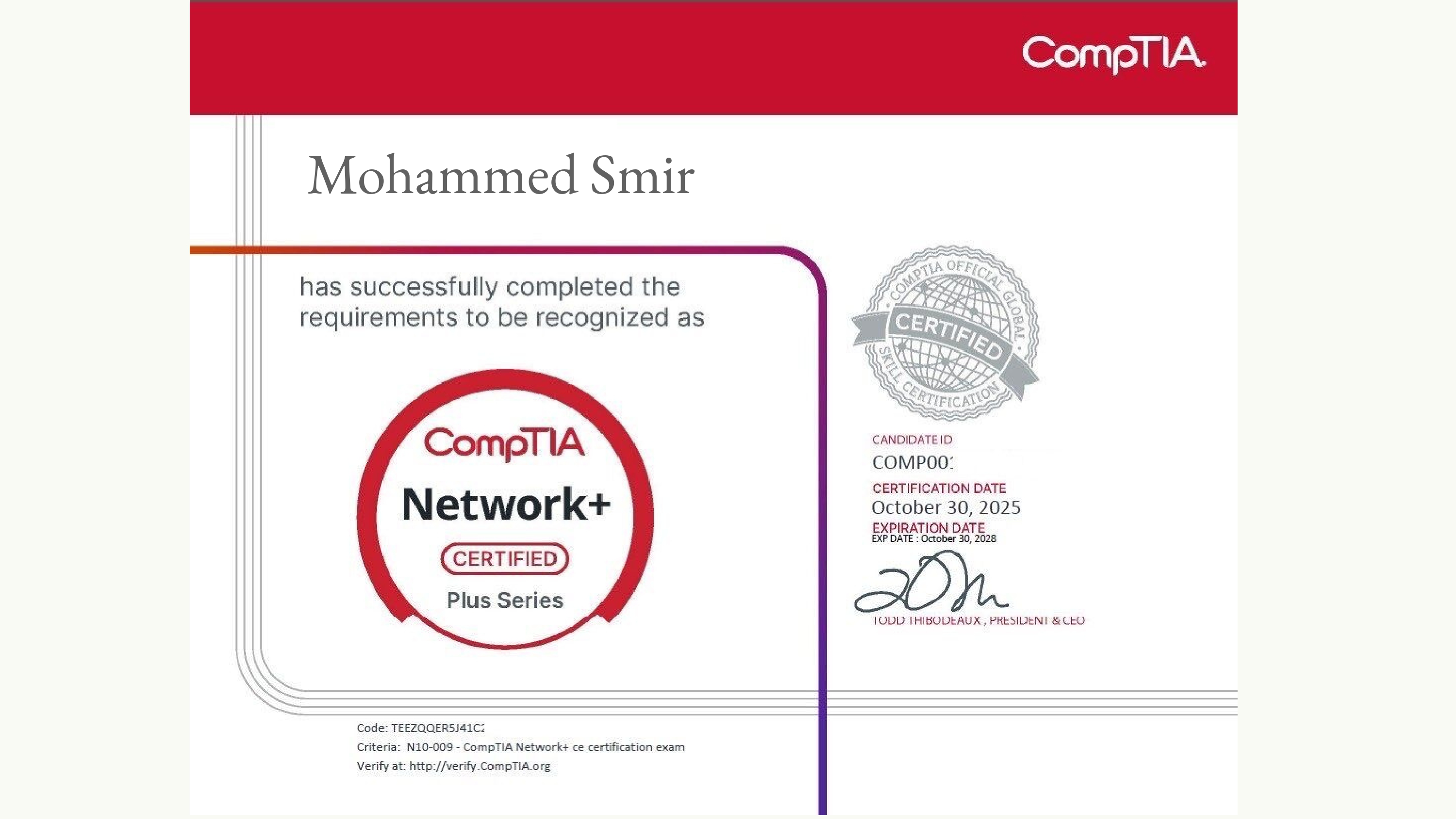 CompTIA Network+ certificate — Mohammed Samir